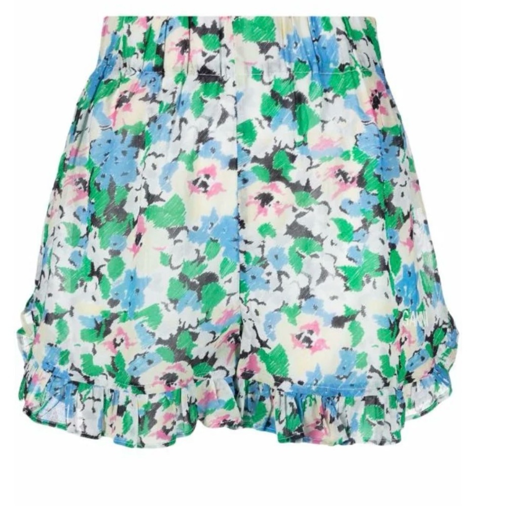 Ganni ruffle-trim floral shorts